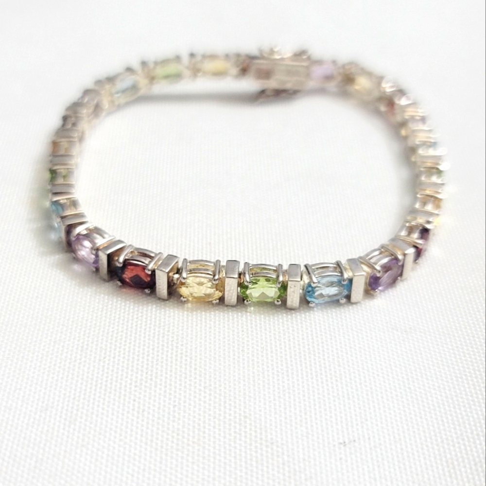 Elegant Multicolor All Genuine Gemstone S925 STERLING SILVER Bracelet 7.5" Inch